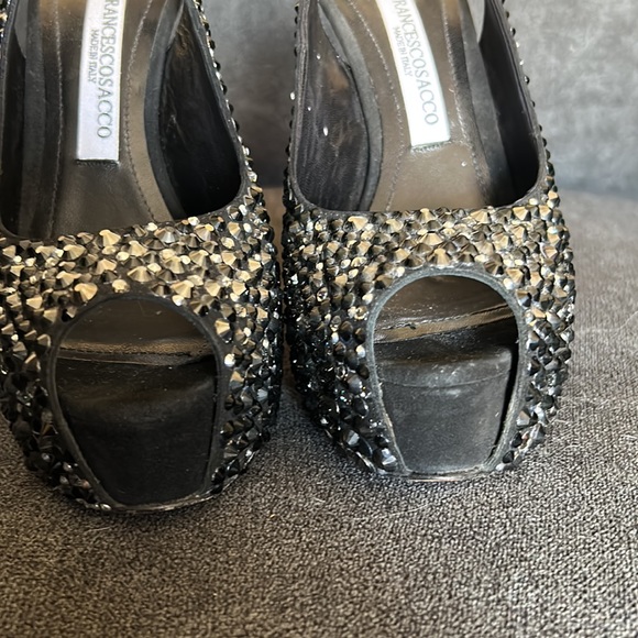 Francesco Sacco Beautiful Black studded Bling Platform sling back heels pumps - Picture 17 of 17
